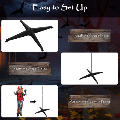 173 cm Life Size Halloween Animated Standing Clown & Hammer with Red Light Up Eyes, Sound Activated Moving Arms & Head