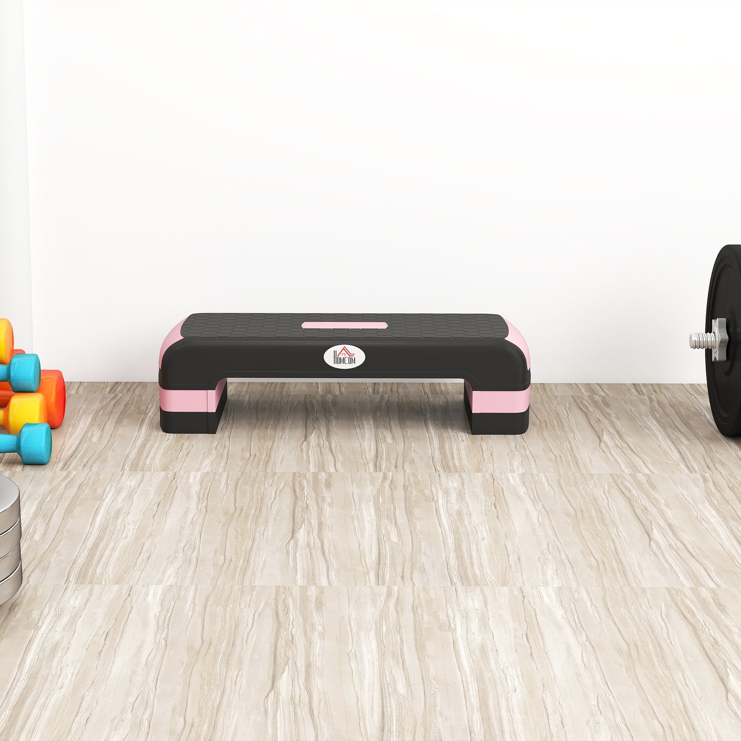 Aerobic Step with 3-Level Adjustable Heights for Home, Office Exercise, Black and Pink