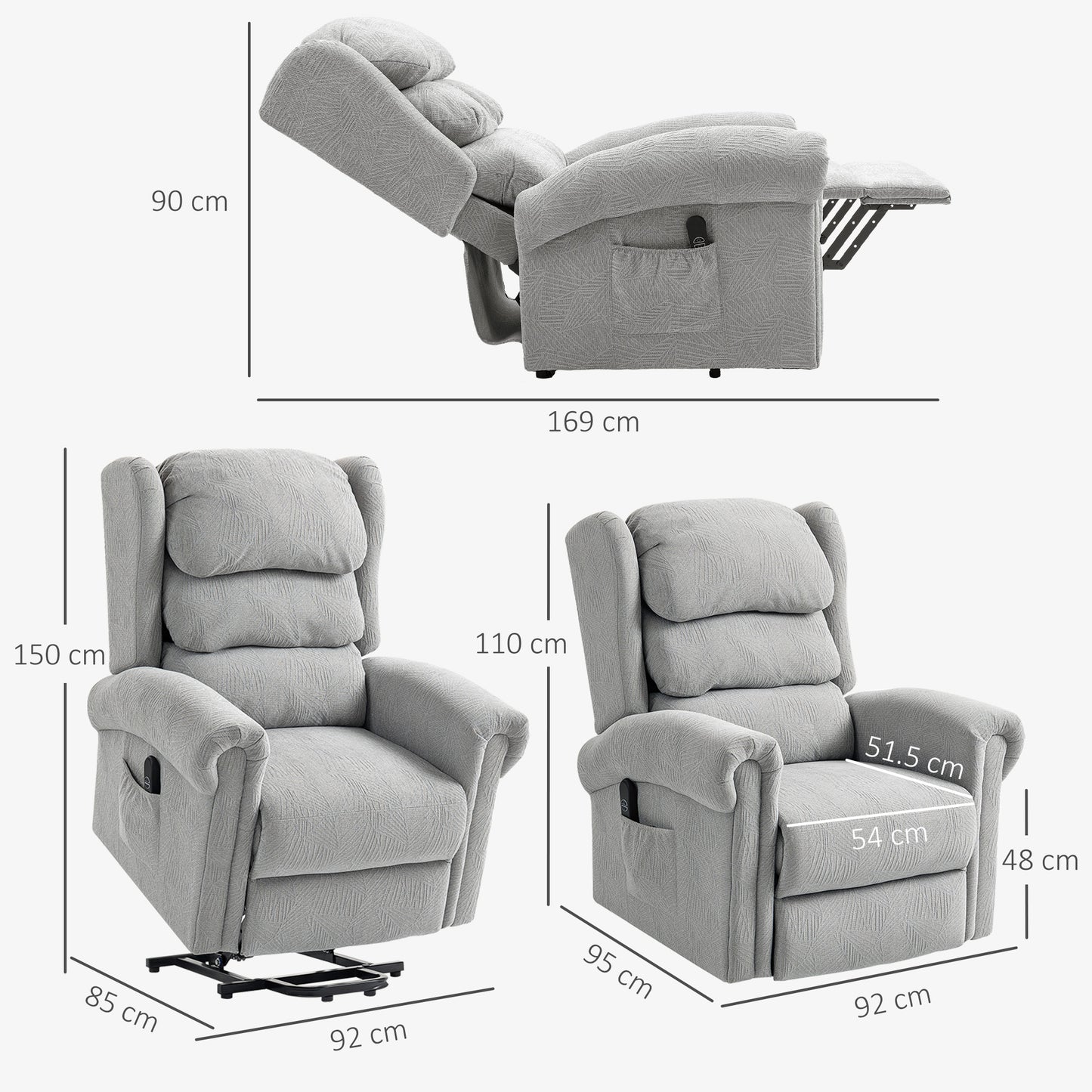 Velvet-Feel 150° Electric Riser Recliner Chair - Grey