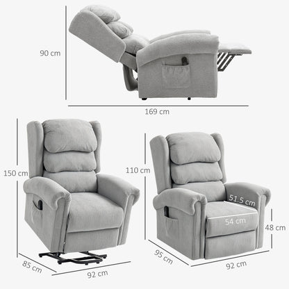 Velvet-Feel 150° Electric Riser Recliner Chair - Grey