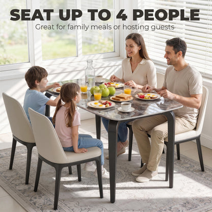Dining Table for 4, Modern Kitchen Table with Sintered Stone Tabletop, Metal Legs, Brown