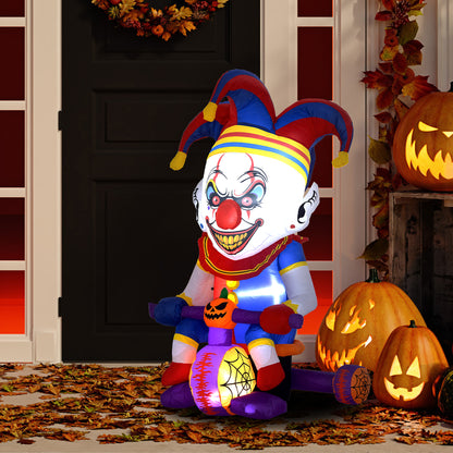 4ft Halloween Inflatable Clown on Bicycle, Blow Up Outdoor Halloween Decoration with 3 Built-in LED Lights for Garden