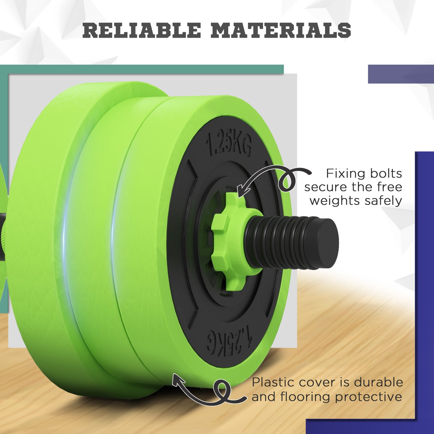 40kg 4-In-One Adjustable Weight Dumbbells Set, Barbell, Kettlebell, Push Up Stand - Green