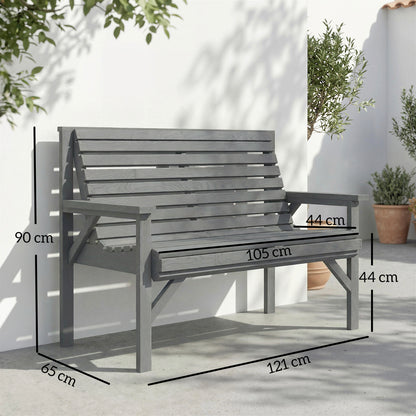 2 Seater Wooden Garden Bench, Slatted Patio Bench with Armrest and Backrest, Outdoor Furniture for Indoor, Balcony