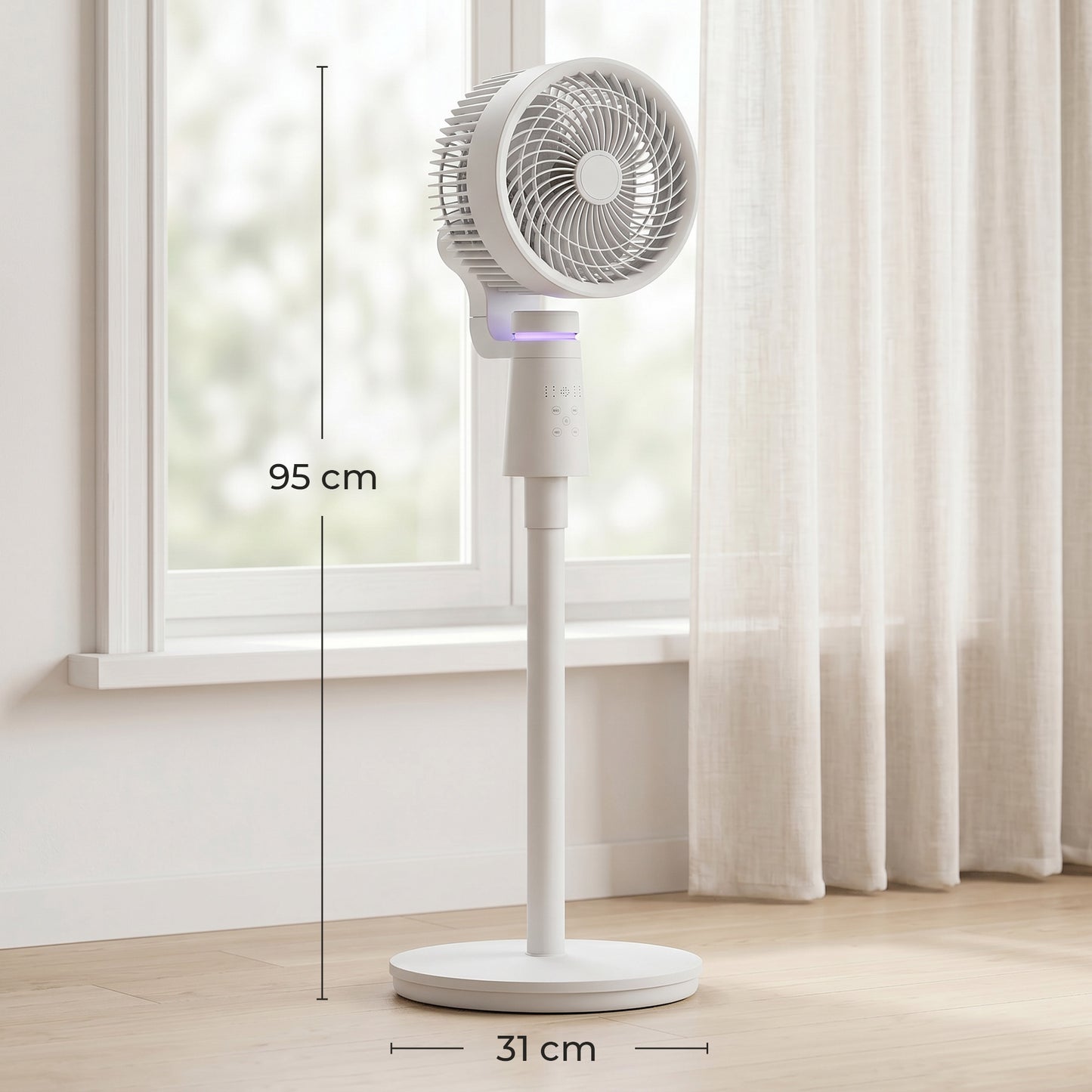 Pedestal Air Circulation Fan with Oscillating, Light Off, White