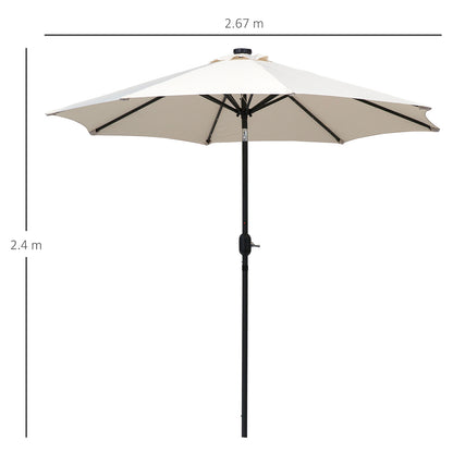 2.7m Patio Garden Umbrella Outdoor Parasol with Tilt Crank and 24 LEDs Lights (Cream)