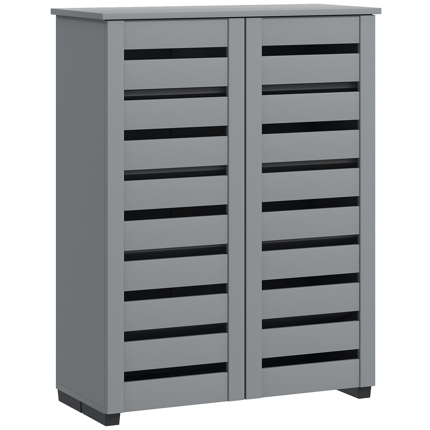Narrow Shoe Cabinet for Entryway, 5-Tier Slim Shoe Storage Cabinet with 2 Slatted Doors and Adjustable Shelves Grey