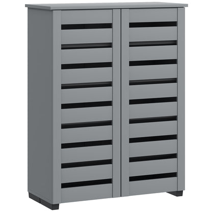 Narrow Shoe Cabinet for Entryway, 5-Tier Slim Shoe Storage Cabinet with 2 Slatted Doors and Adjustable Shelves Grey
