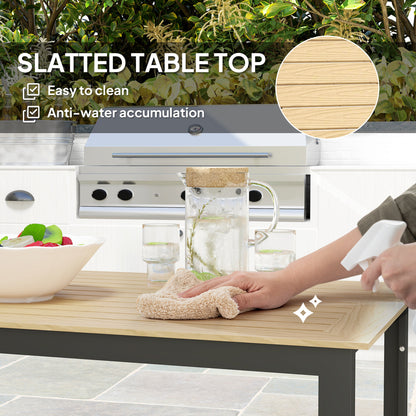 Garden Table for 6 People, 175 x 78 x 75 cm Rectangle Outdoor Dining Table with Slatted Top, Metal Frame, for Balcony, Deck