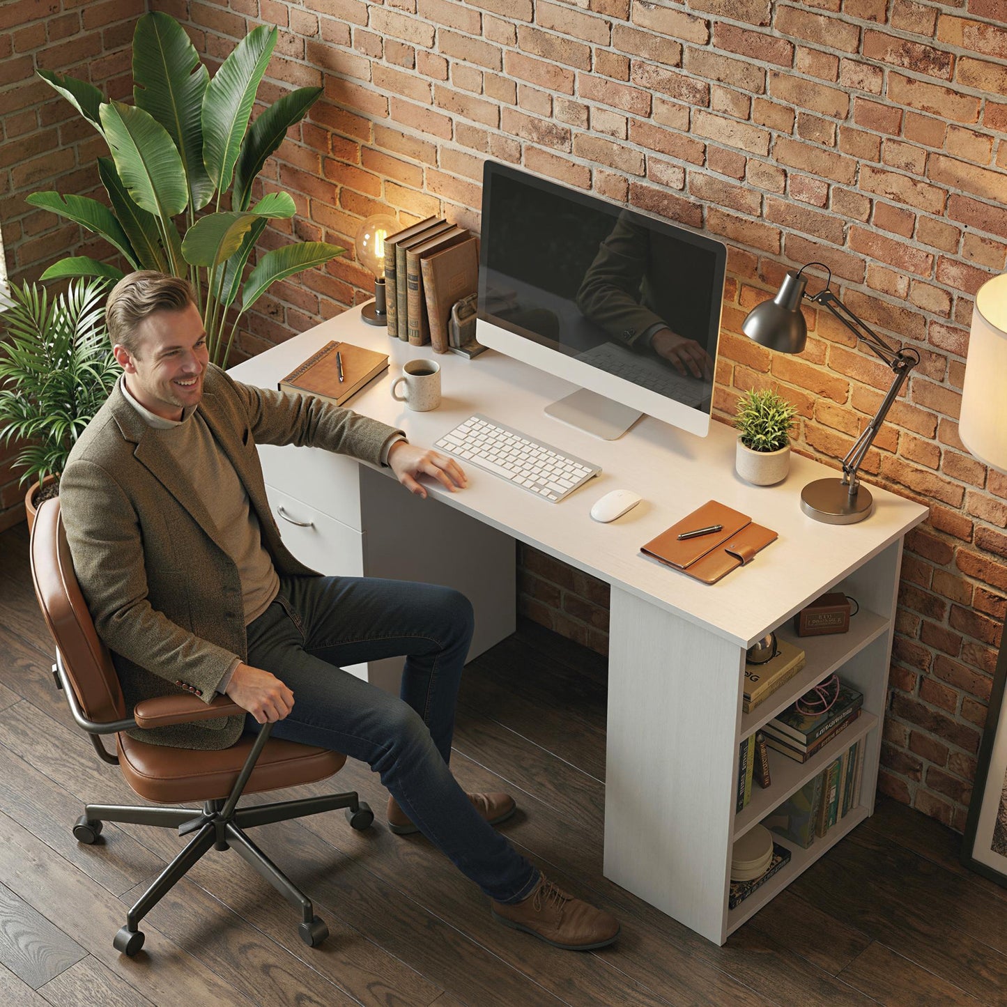 Computer Desk with Drawers, Home Office Desk, Writing Table, PC Workstation with 3 Storage Shelves for Working, Study