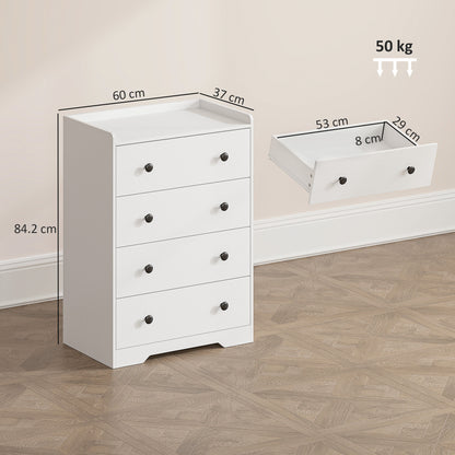 4 Drawer Chest of Drawers, Modern Dresser for Bedroom, Storage Cabinet for Living Room Entryway, White Wood Effect