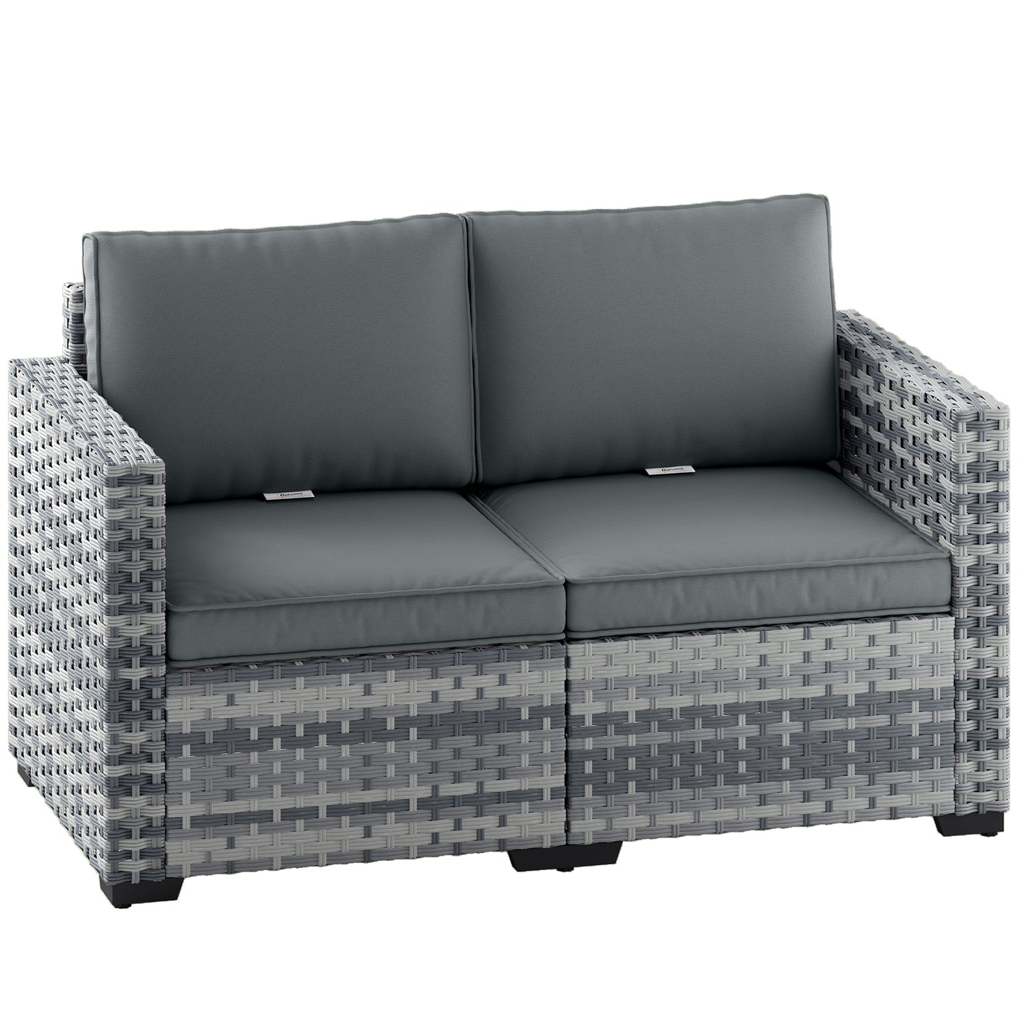 2 Seater Rattan Sofa, Outdoor Garden Sofa with Deep Seat, Cushions, Wide Armrests for Patio, Balcony, Porch, Mixed Grey