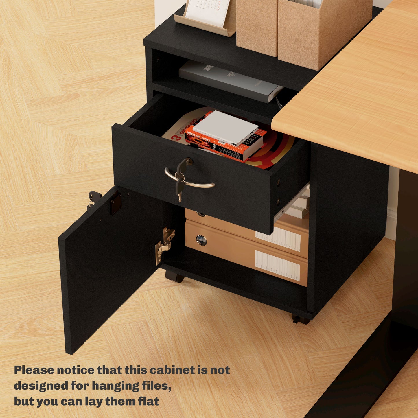 Filing Cabinet, Mobile File Cabinet with 2 Lockable Drawers, Office Home Organiser on Wheels for A4