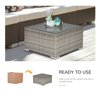 Square PE Wicker Rattan Table, with Glass Top - Light Grey