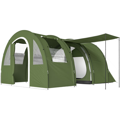 4 Man Camping Tent with 2 Room, Floor and Carry Bag - Green