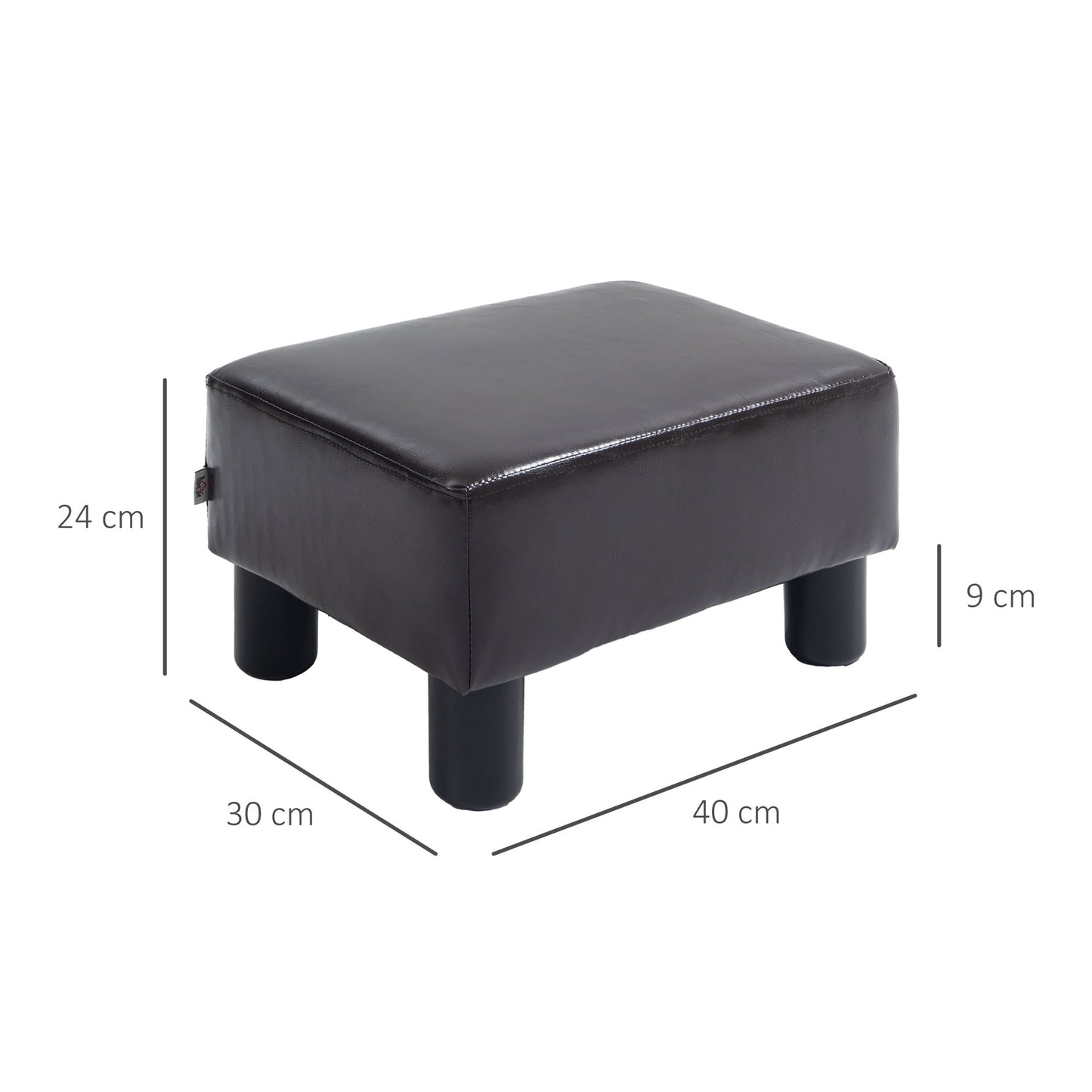PU Leather Footstool Ottoman Cube with 4 Plastic Legs, Brown