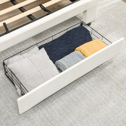 4ft6 Double Ottoman Bed Frame, with Front Drawer - Cream