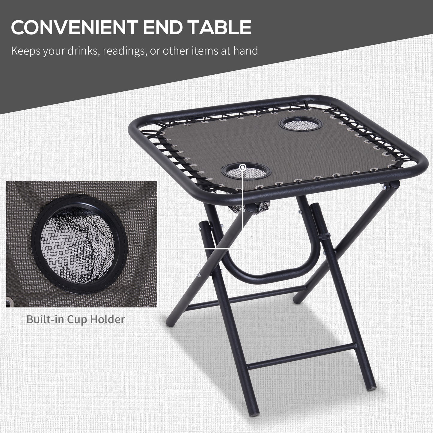 3pcs Folding Zero Gravity Chairs Sun Lounger Table Set w/ Cup Holders Reclining Garden Yard Pool, Dark Grey
