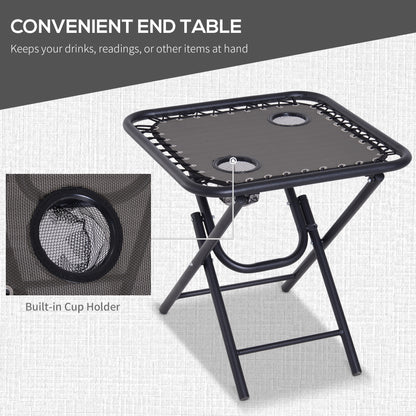 3pcs Folding Zero Gravity Chairs Sun Lounger Table Set w/ Cup Holders Reclining Garden Yard Pool, Dark Grey
