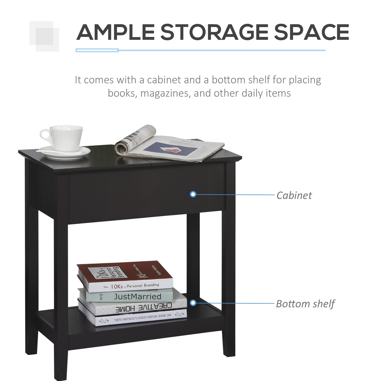End Table, Narrow Side Table with Flip Top , Shelf, Dark Coffee