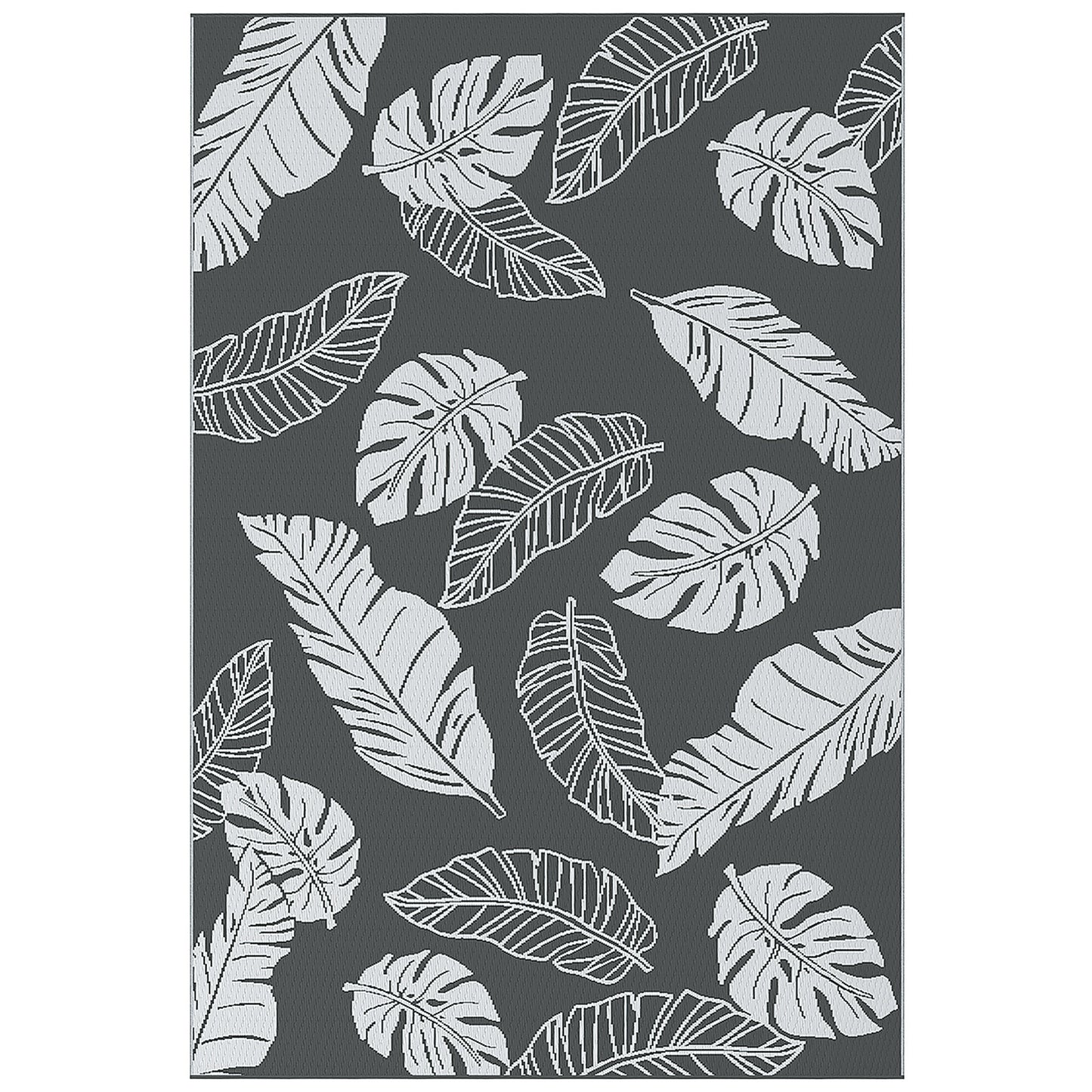 Plastic Straw Reversible RV Outdoor Rug with Carry Bag, 182 x 274cm, Grey and White