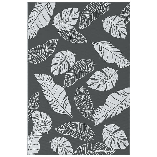 Plastic Straw Reversible RV Outdoor Rug with Carry Bag, 182 x 274cm, Grey and White