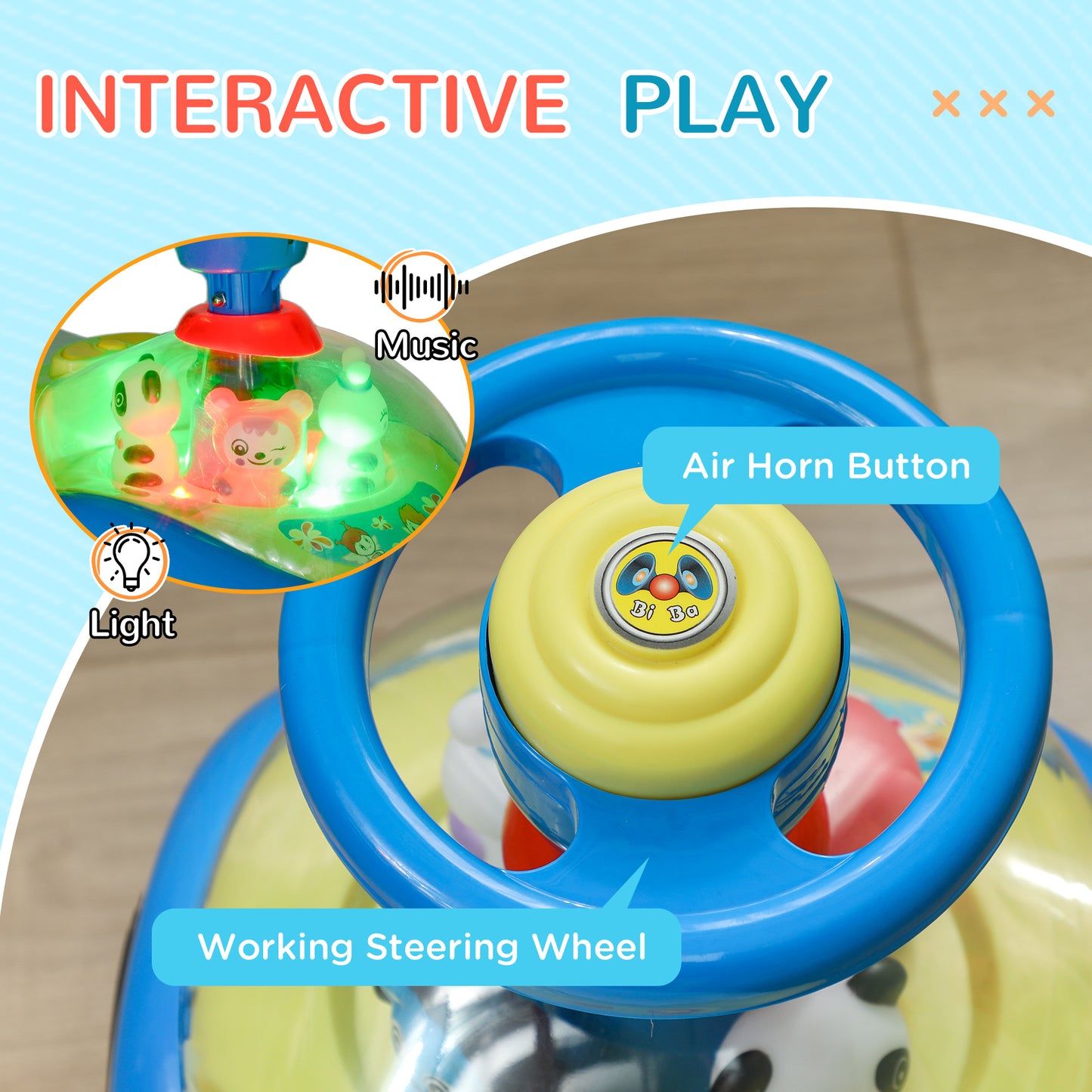 Foot to Floor oddler Ride on Toy w/ Music, Light, Horn, Under Seat Storage, Anti-Over-Backwards Device, Blue