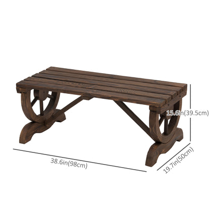 Garden Rustic Wooden Bench Wheel-Shaped Legs Slatted Seat Stable Reinforced Structure Outdoor Patio Garden 2-Person Bench Sea