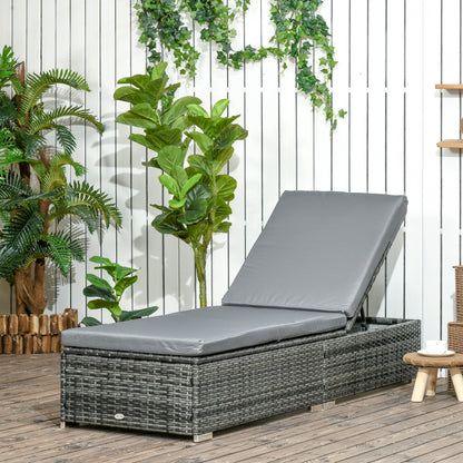 PE Rattan Sun Lounger, Five-Position Adjustable Recliner Lounger Chair with Soft Padded Cushion for Patio, Mixed Grey