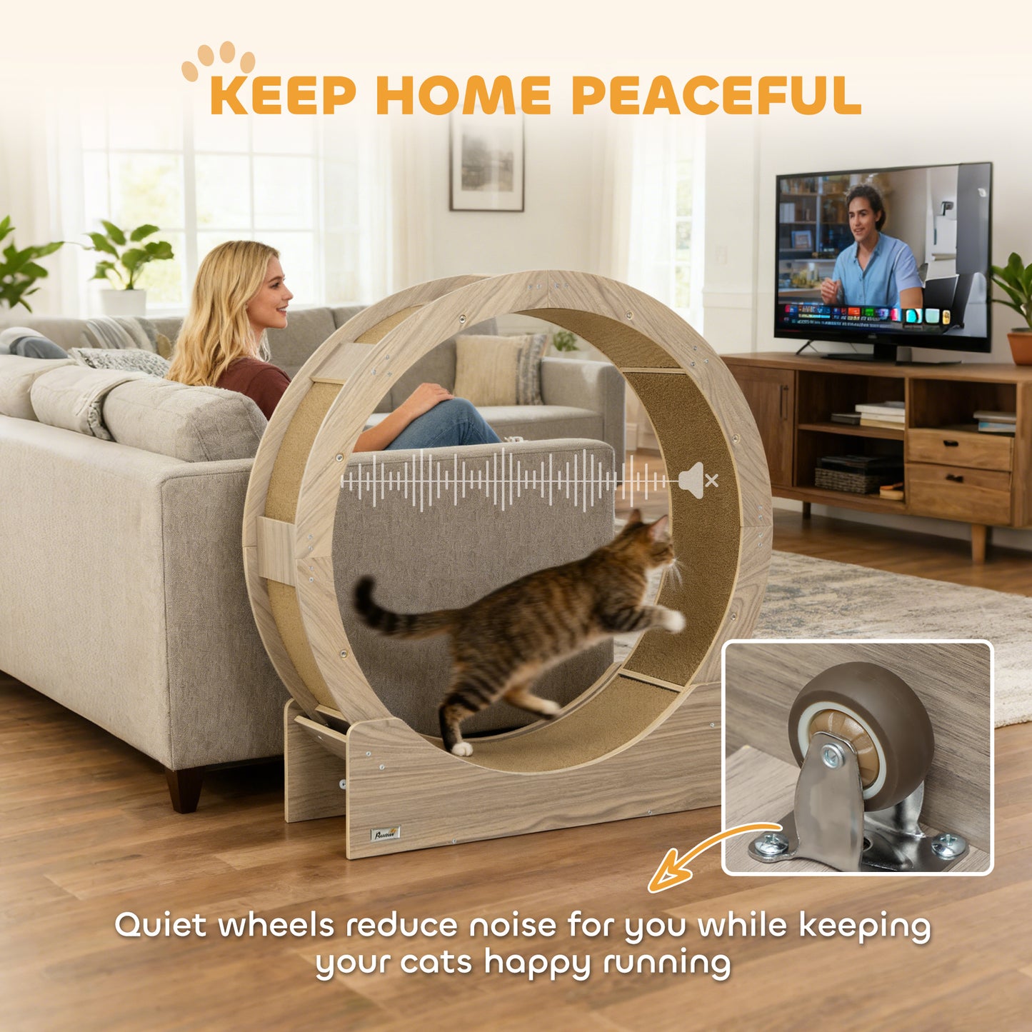 Cat Wheel with Brake, Scratching Pads - Walnut Brown