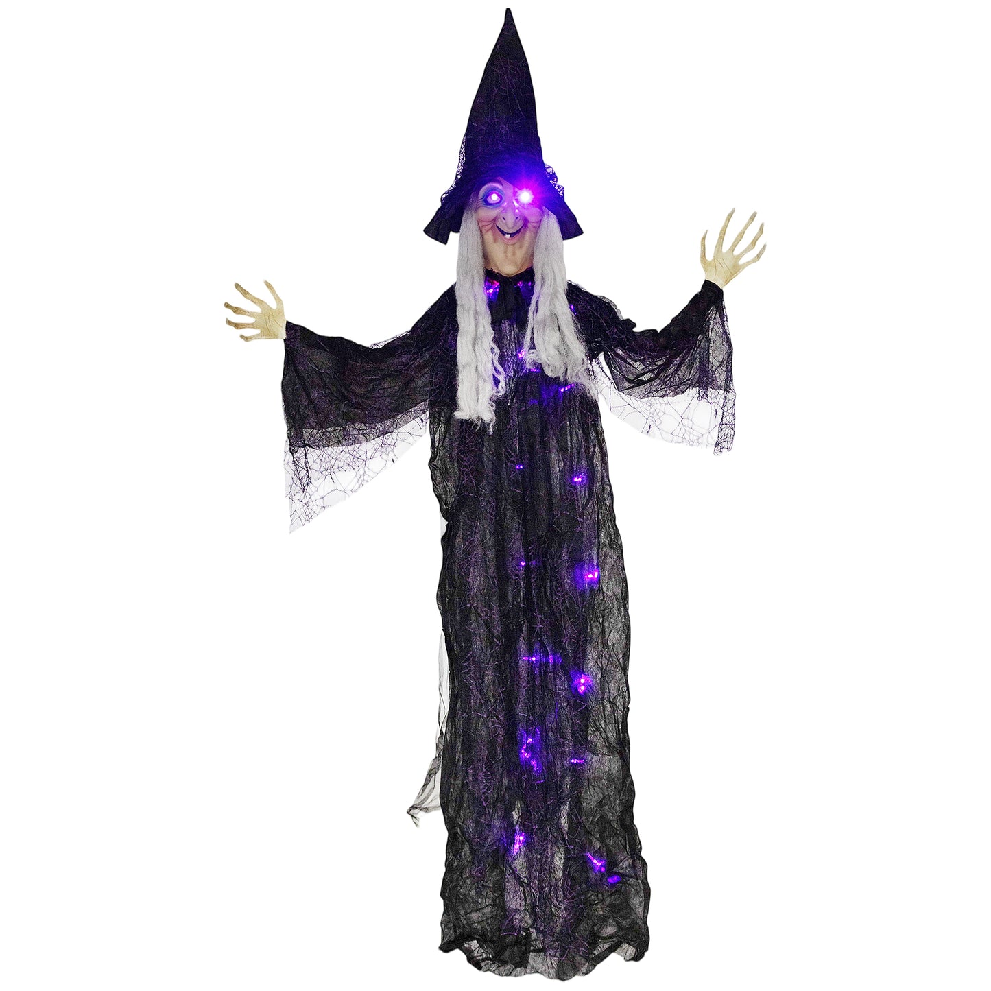 183 cm Life Size Halloween Animated Hanging Witch with Glowing LED Eyes & Body, Spooky Witch Scary Halloween Decorations
