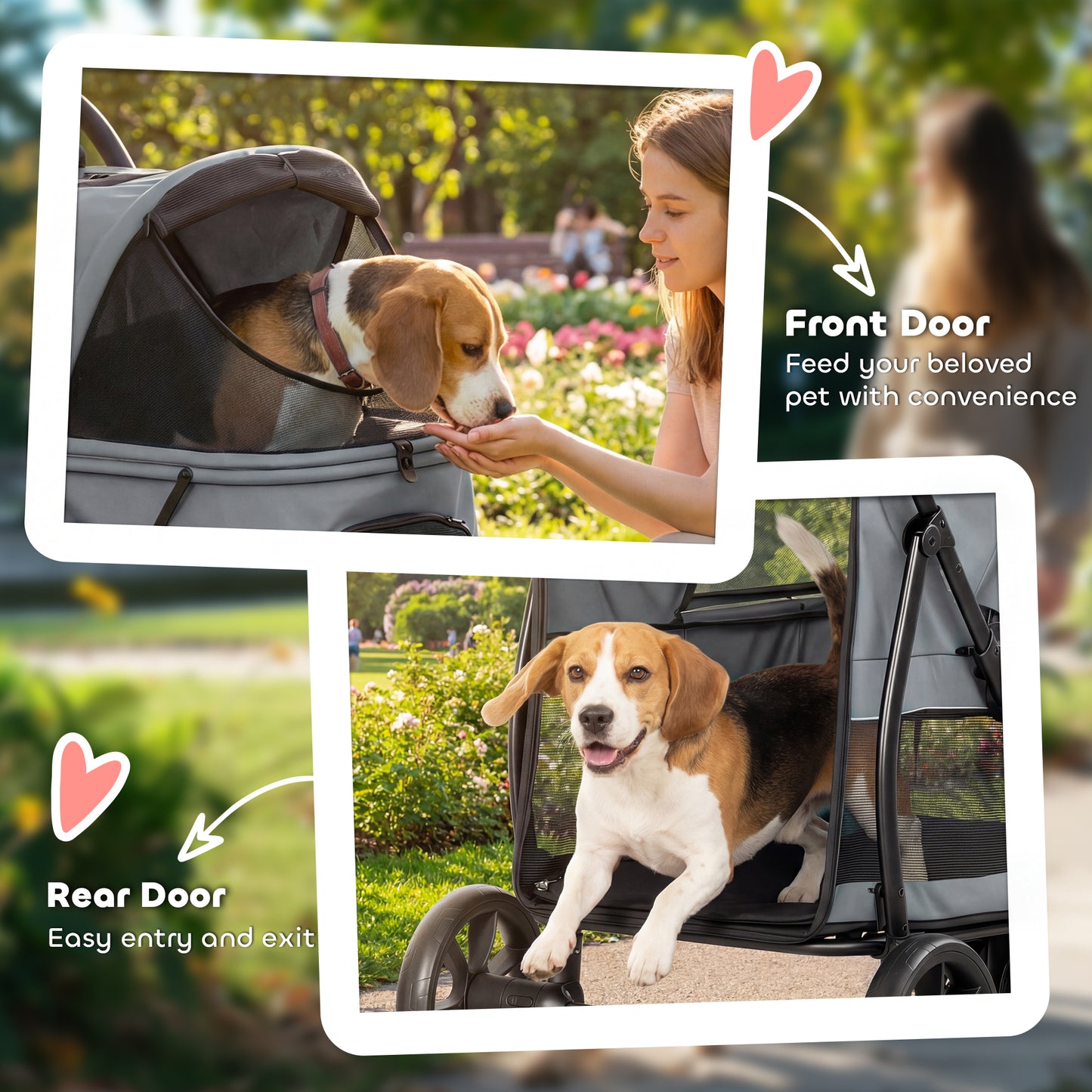 Dog Stroller, 3 Wheels Pet Stroller with Dual Entry, Easy One-Click Quick Fold, Mesh Windows, Washable Cushion
