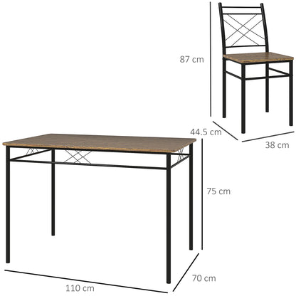 Five-Piece Minimal Dining Set - Oak-Effect/Black
