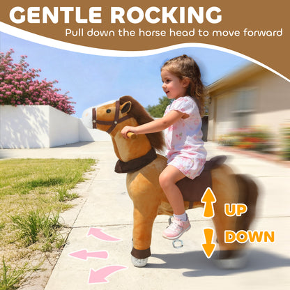 Ride On Horse, Plush Walking Horse Toy with Wheels and Saddle for Ages 3-5 Years Old, Brown