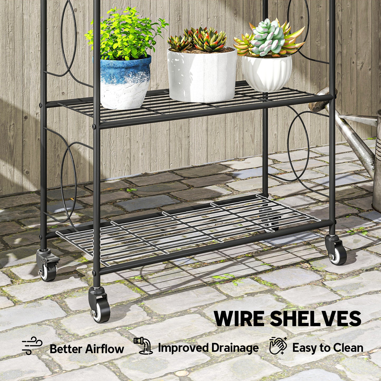 4-Tier Metal Plant Stand, Heavy Duty Ladder Shelf Potted Plants Display Rack with Lockable Wheels