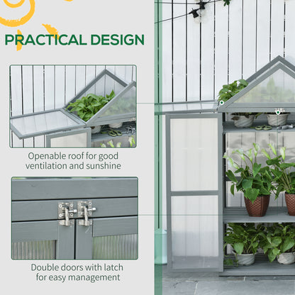 Garden Cold Frame Polycarbonate Greenhouse with Adjustable Shelves, Double Doors, Openable Top Covers