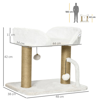 42cm Indoor Cat Tree, with Toy Balls, Jute Scratching Post - White