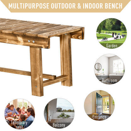 1 Piece 2-seater Outdoor Indoor Wooden Garden Bench Fir Patio Loveseat, 110L x 38W x 35Hcm, Carbonised