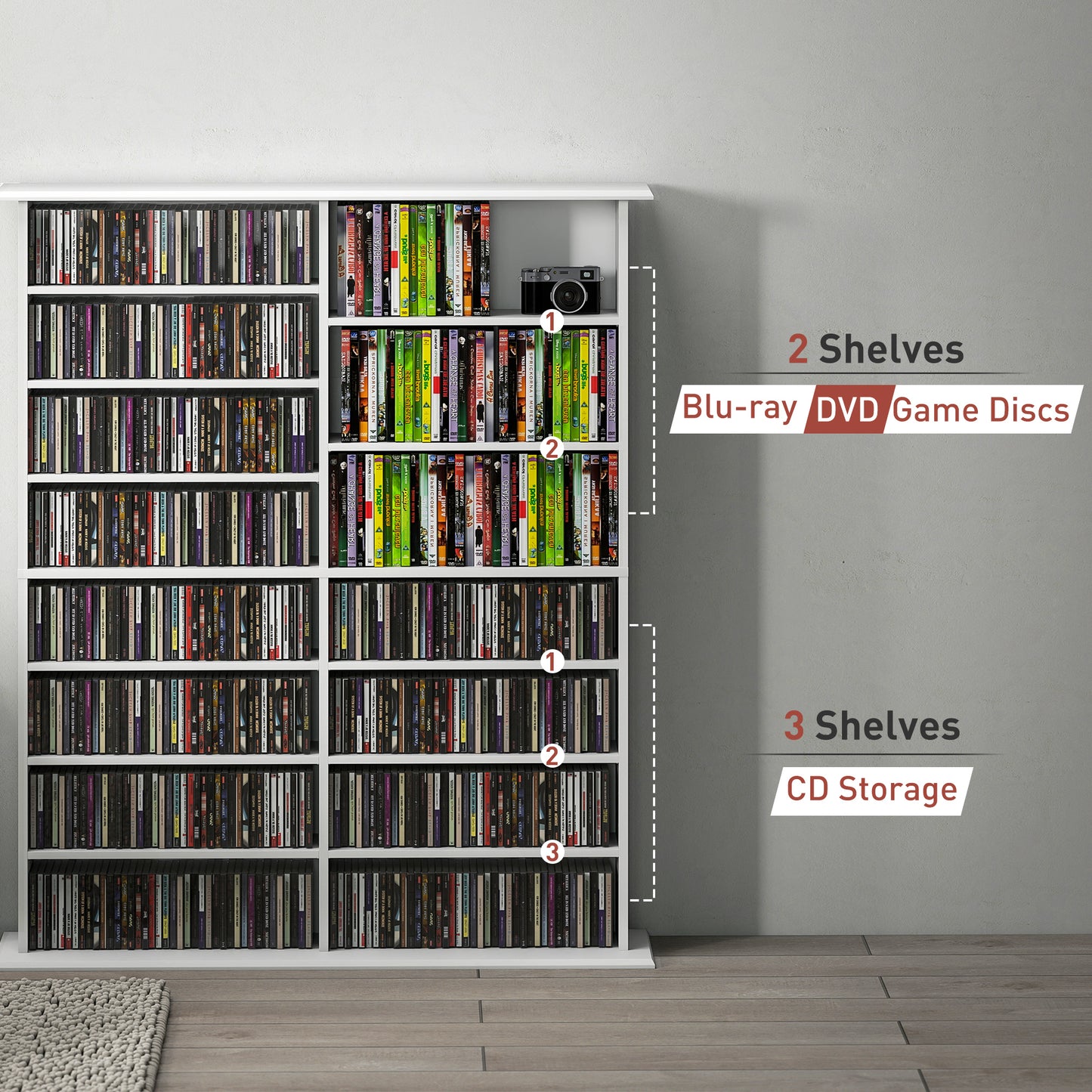 16-Compartment Media Shelf- White