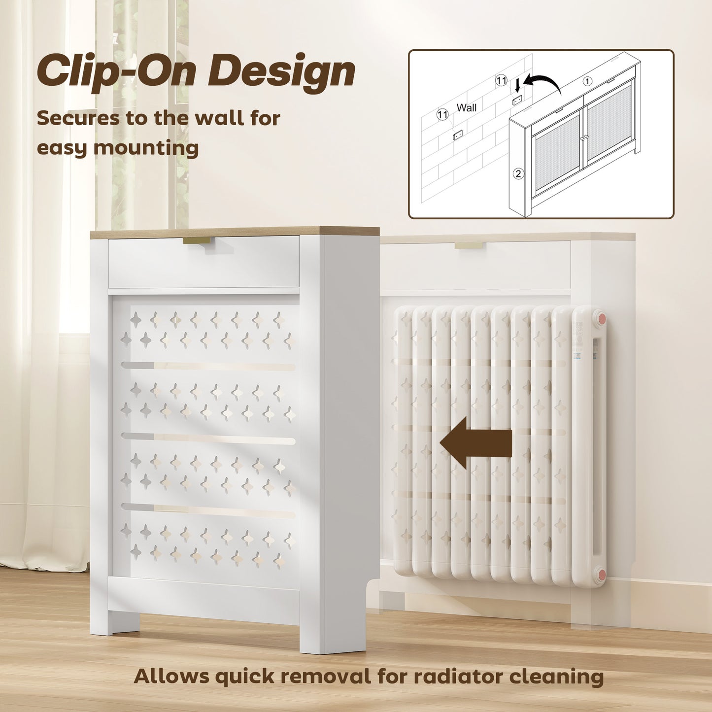 78 x 19 cm Minimal Radiator Cover, with Drawer - White