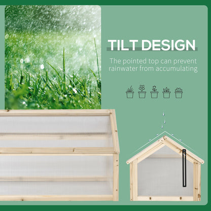 Wooden Cold Frame Garden Polycarbonate Greenhouse with Openable Top Cover, Grow House for Flowers, Vegetables, Plants