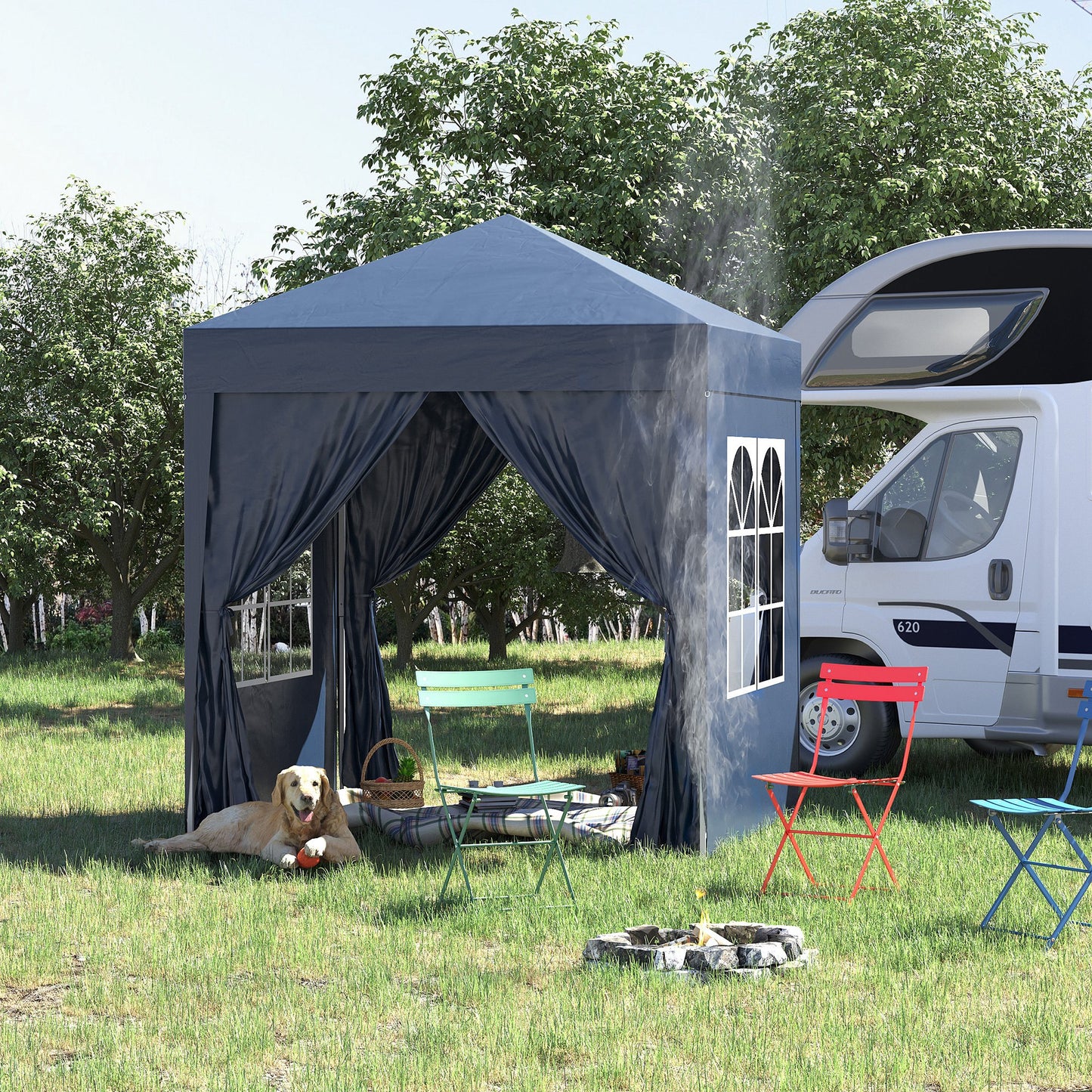 2 x 2 m Garden Pop Up Gazebo, Wedding Party Tent Marquee, Water Resistant Awning Canopy with Sidewalls, Windows, Carry Bag