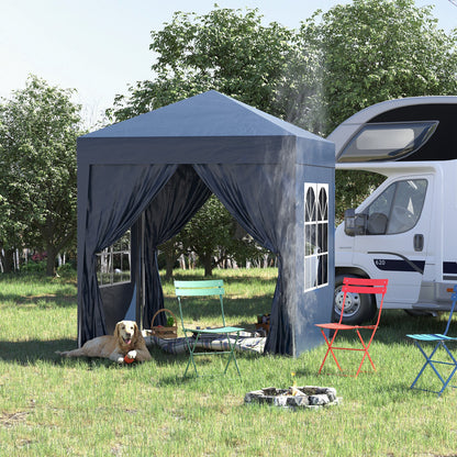 2 x 2 m Garden Pop Up Gazebo, Wedding Party Tent Marquee, Water Resistant Awning Canopy with Sidewalls, Windows, Carry Bag