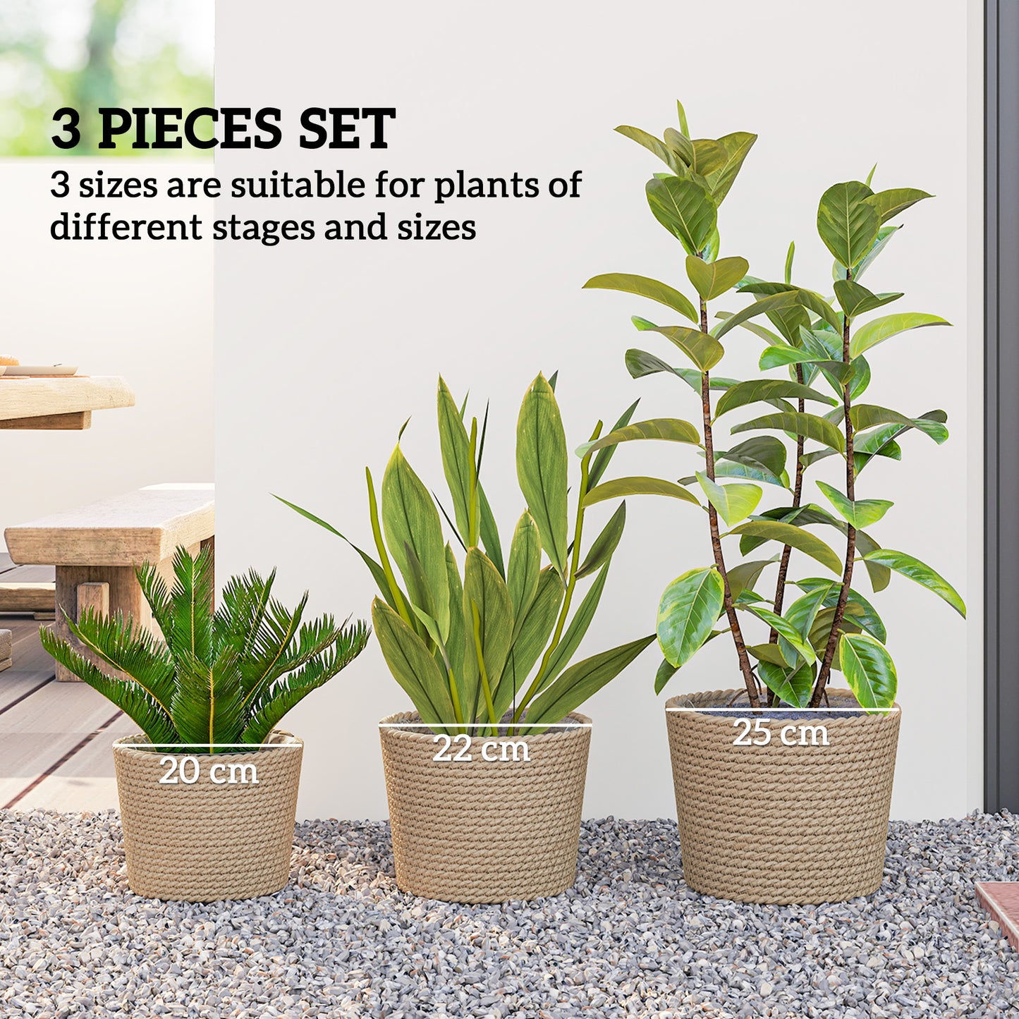 Seagrass Planters Set of 3 Plant Pots for Indoor Outdoor Patio Balcony Natural
