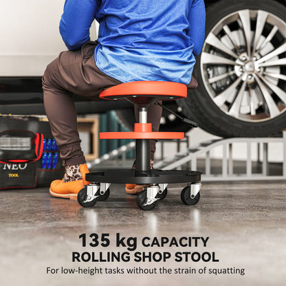 Rolling Mechanic Stool, 135kg Capacity Workshop Stool, 360° Swivel Roller Padded Creeper Seat with Wheels