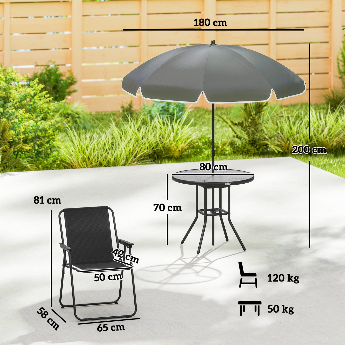 4 Seater Garden Furniture Set, 6 Pieces Garden Table and Chairs with Parasol for Patio, Black