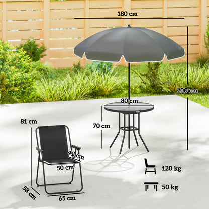 4 Seater Garden Furniture Set, 6 Pieces Garden Table and Chairs with Parasol for Patio, Black