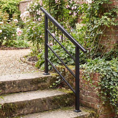 Outdoor Handrail for Stairs, 0°-45° Adjustable Wrought Iron Exterior Handrail, Fit 1 to 3 Steps Stair Railing