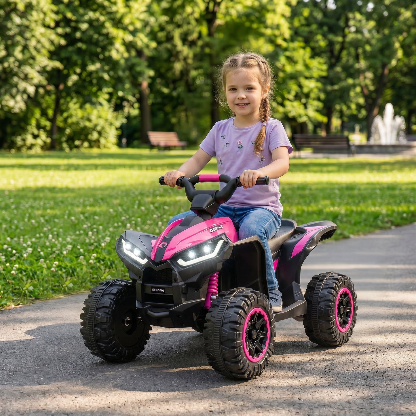 12V Ride-On Quad Bike w/ Music, Horn, for Ages 3-5 Years - Pink