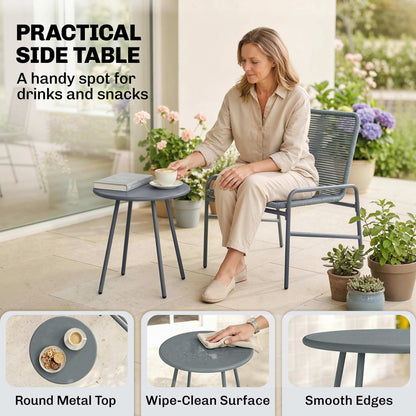 3 Piece Rattan Bistro Set, Outdoor Garden Furniture Set with 2 Chairs, Round Coffee Table for Patio, Balcony, Dark Grey